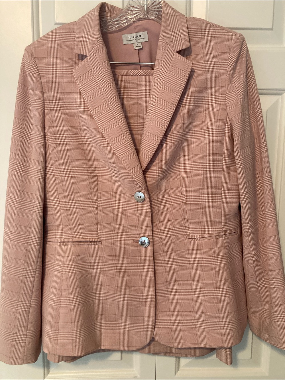 Tahari Blush Plaid Single-Button Blazer